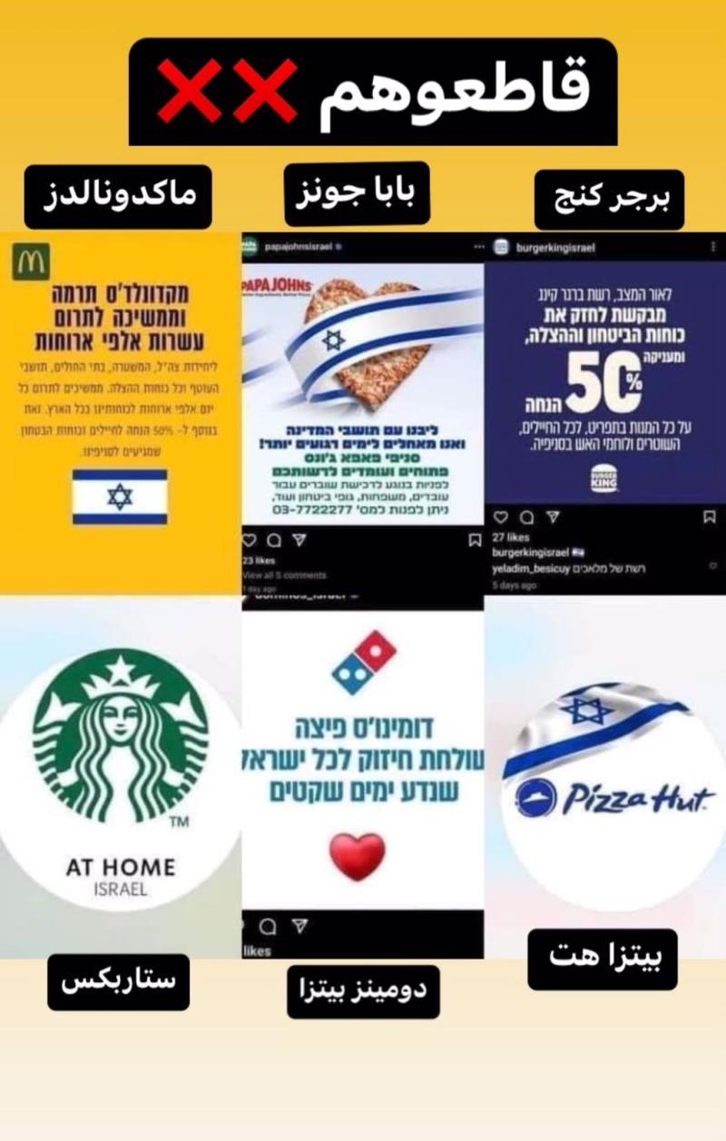 علامات تجارية تدعم الاحتلال الإسرائيلي