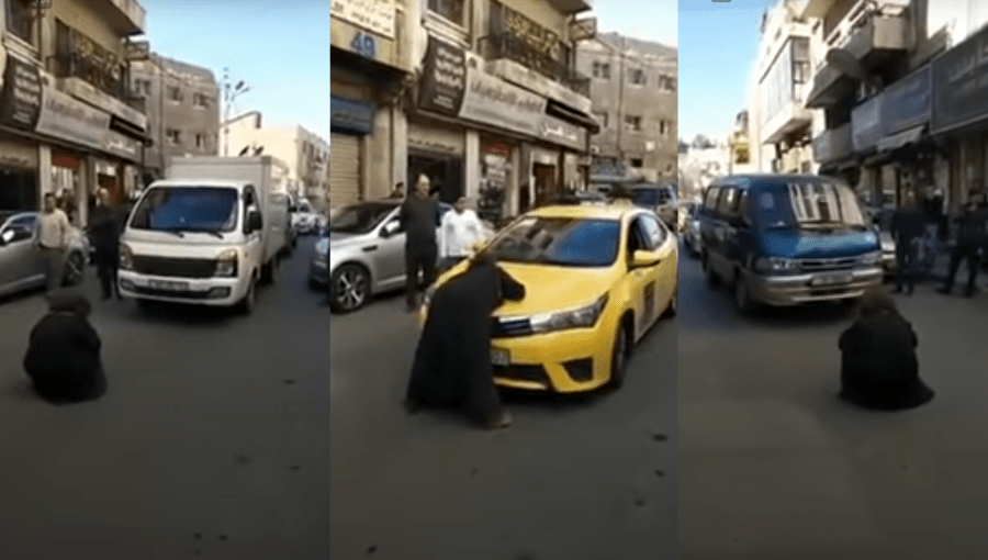 متسولة في عمان تبتز الناس بإلقاء نفسها أمامهم