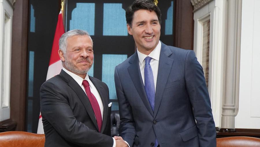 الملك عبدالله الثاني خلال مباحثات ثنائية مع رئيس الوزراء الكندي جاستن ترودو في مقر البرلمان الكندي في أوتاوا 2019