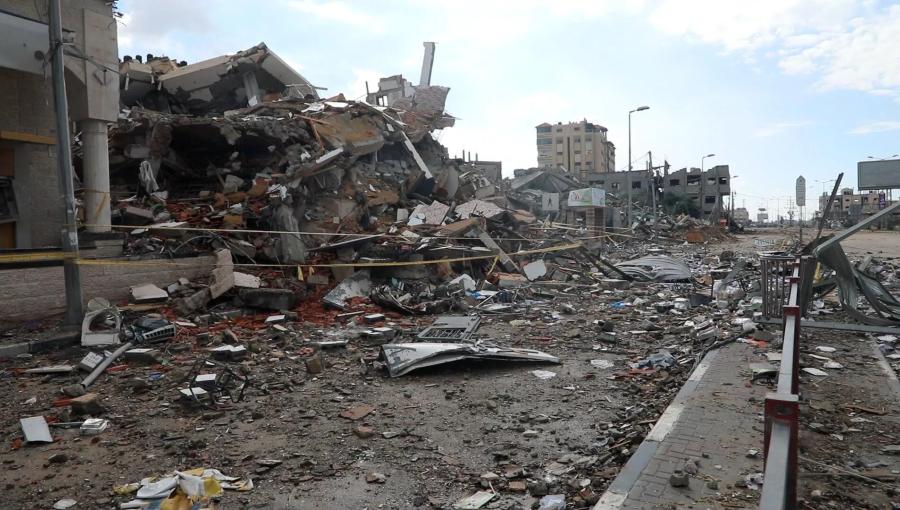 الدمار الذي خلفه جيش الاحتلال الإسرائيلي بعد انسحابه من مخيم النصيرات وسط قطاع غزة 23/1/2024 | المصدر: سبوتنيك الروسية