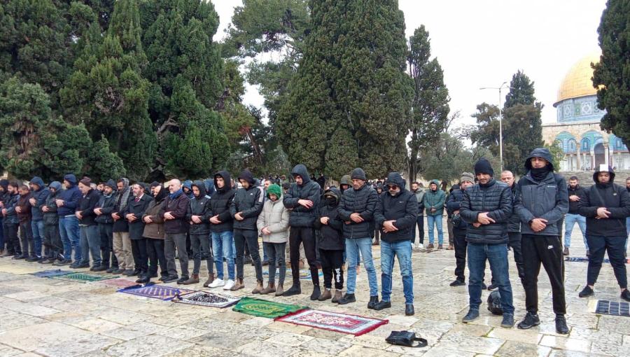 فلسطينيون يؤدون صلاة الجمعة أمام قبة الصخرة المشرفة 2/2/2024 فلسطينيون يؤدون صلاة الجمعة أمام قبة الصخرة المشرفة 2/2/2024