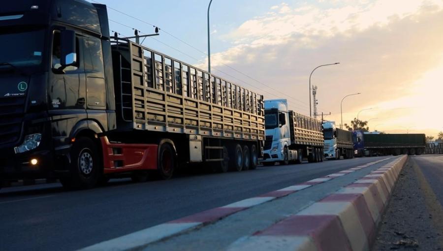 قافلة من الشاحنات تحمل مساعدات متوجهة إلى قطاع غزة