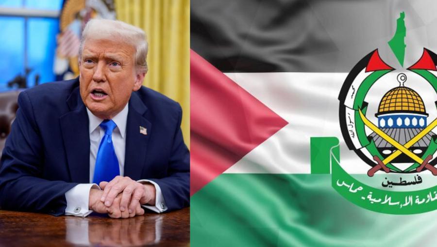 شعار حركة حماس والرئيس الأمريكي دونالد ترامب شعار حركة حماس والرئيس الأمريكي دونالد ترامب