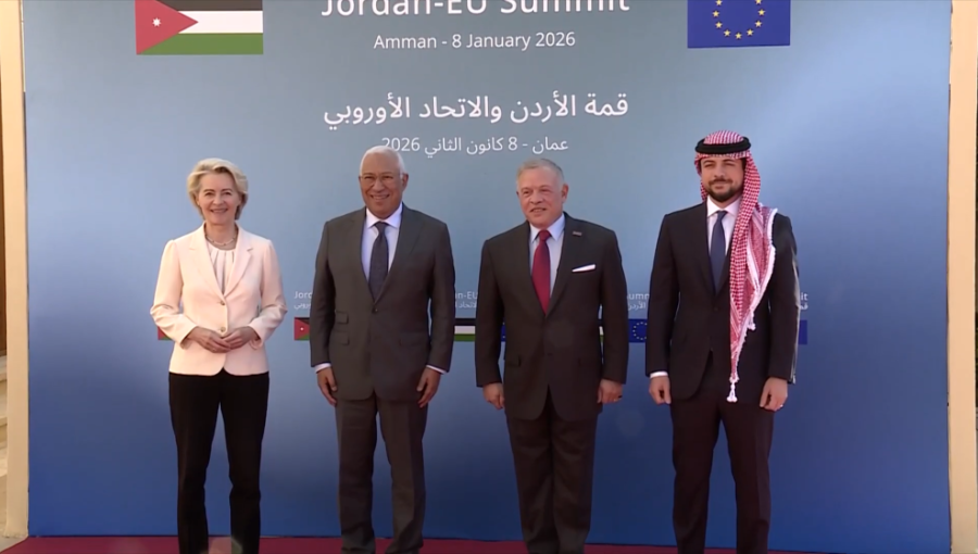 الملك وولي العهد خلال استقبال كوستا ولاين في قصر الحسينية للمشاركة في القمة الأردنية الأوروبية 8/1/2026