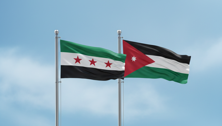 صورة مولدة بالذكاء الاصطناعي لعلم الأردن وعلم سوريا