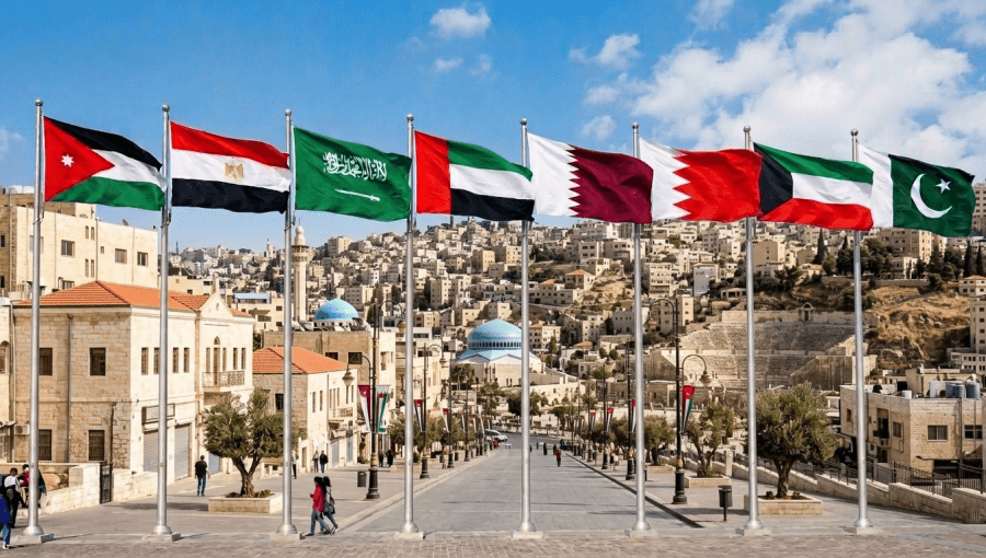 صورة لأعلام الأردن وعدد من الدول مولدة بالذكاء الاصطناعي