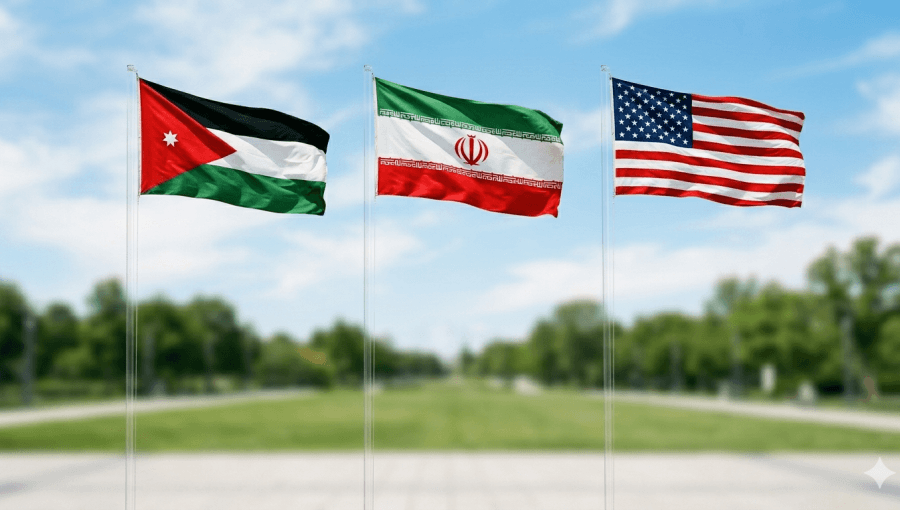 أعلام الأردن وإيران والولايات المتحدة