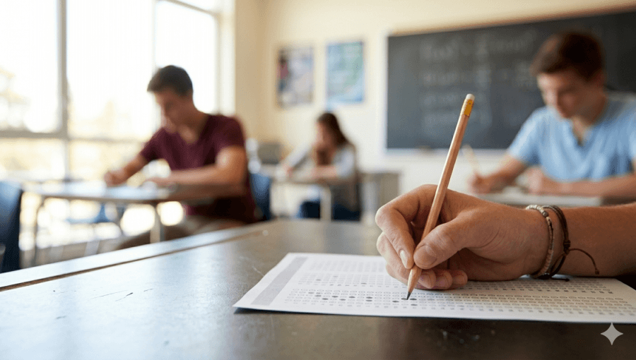 طلبة في قاعة امتحانات مولدة عبر الذكاء الاصطناعي | تعبيرية