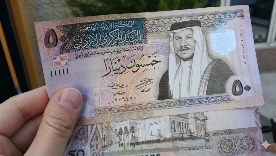 شخص يمسك بعملة أردنية من فئة 50 دينار