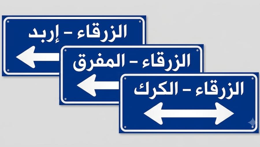 لافتات تحمل إشارة إلى خط النقل بين الزرقاء وإربد والمفرق والكرك