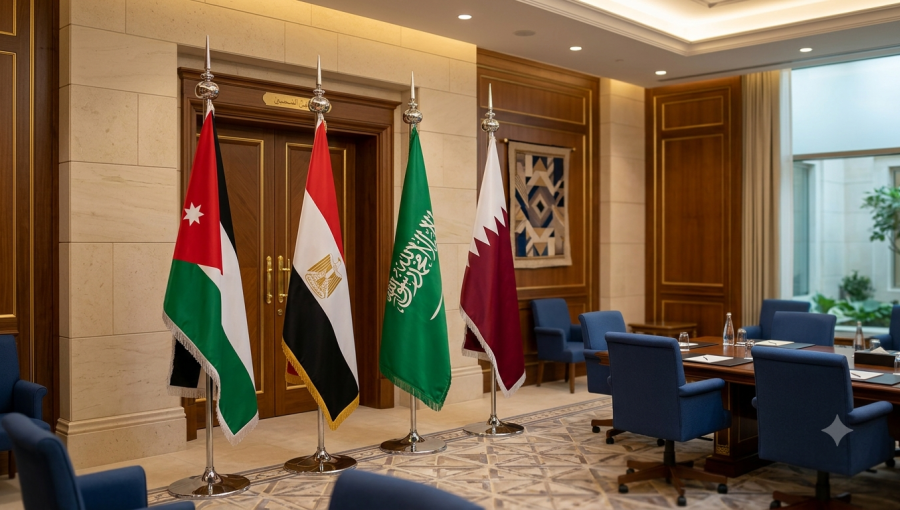صورة لأعلام الأردن ومصر والسعودية وقطر مولدة بالذكاء الاصطناعي