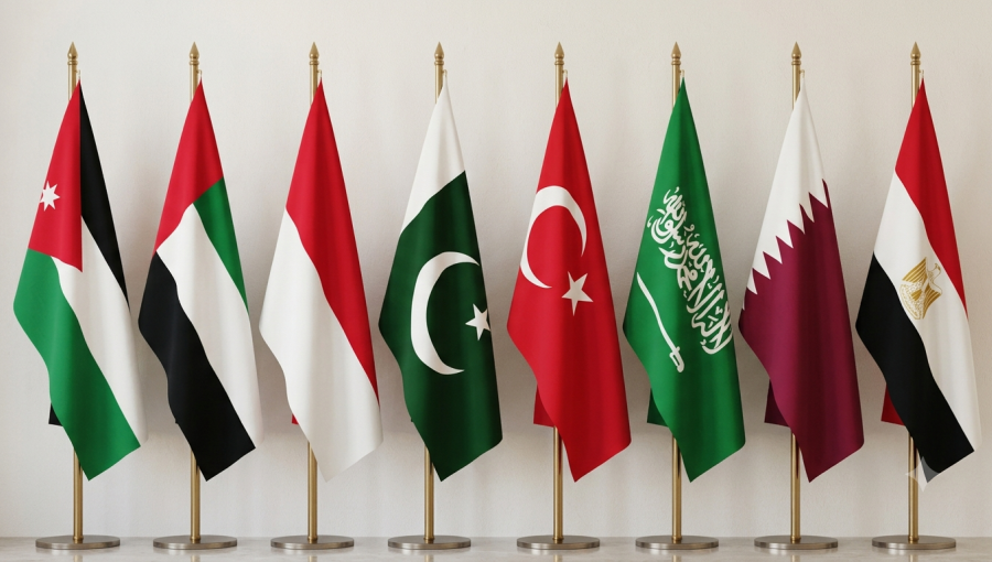 أعلام الأردن والإمارات وإندونيسيا وباكستان وتركيا والسعودية وقطر ومصر مولدة بالذكاء الاصطناعي