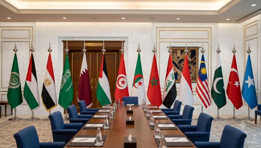 صورة مولدة بالذكاء الاصطناعي لأعلام المشاركين في الاجتماع