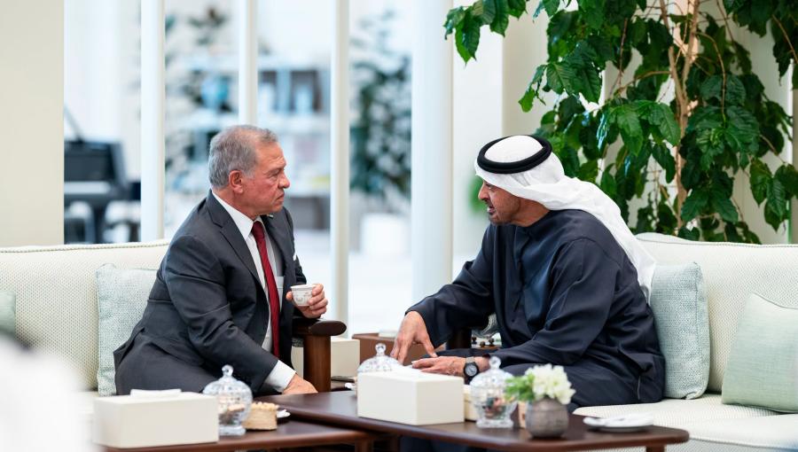جانب من اللقاء الذي جمع الملك عبدالله الثاني والرئيس الإماراتي محمد بن زايد آل نهيان في أبو ظبي 13/9/2026 | الديوان الملكي