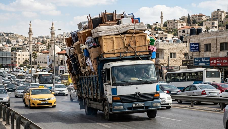 صورة مولدة بالذكاء الاصطناعي لشاحنة لا تلتزم بالحمولة والأبعاد المناسبة