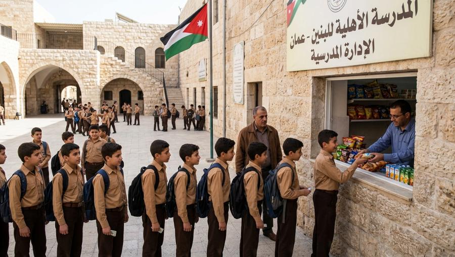 صورة تعبيرية لطلبة يشترون من مقصف مدرستهم مولدة بالذكاء الاصطناعي