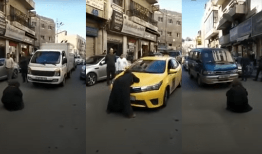 متسولة في عمان تبتز الناس بإلقاء نفسها أمامهم