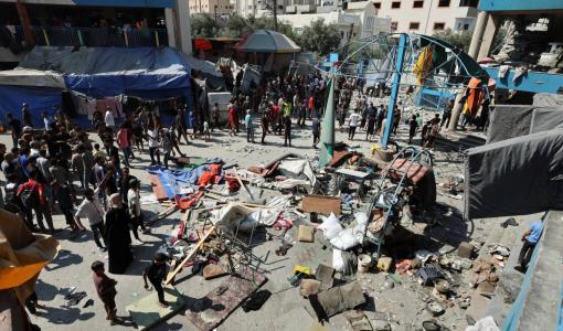 آثار الدمار الذي سببه قصف الاحتلال على مدرسة أبو عريبان | المصدر: رويترز