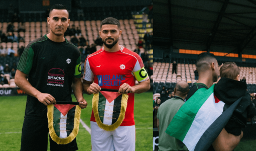 اللاعب أنور الغازي يرفع علم فلسطين