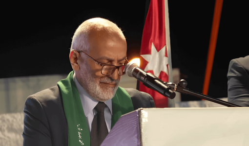 المرشح جهاد مدانات خلال حفل إشهار قائمة جبهة العمل الإسلامي في عمان الثانية في حي نزال 16/8/2024 | المصدر: قائمة جبهة العمل الإسلامي