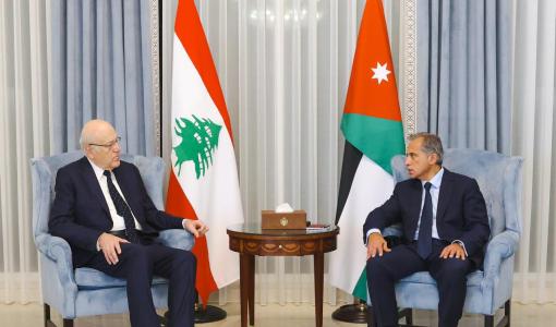 رئيس الوزراء جعفر حسان ونظيره اللبناني نجيب ميقاتي في عمّان 14/10/2024 | المصدر: رئاسة الوزراء