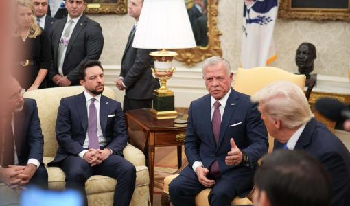 الملك عبد الله وولي العهد خلال لقاء ترامب 11/2/2025 | المصدر: الديوان الملكي الهاشمي