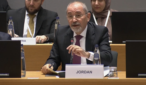 أيمن الصفدي خلال مؤتمر بروكسل 18/3/2025 | المصدر: الجزيرة