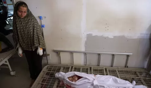 فلسطينية مصابة تنظر إلى جثمان شقيقها الذي استشهد في غارة إسرائيلية بالمستشفى الإندونيسي ببيت لاهيا شمال قطاع غزة فلسطينية مصابة تنظر إلى جثمان شقيقها الذي استشهد في غارة إسرائيلية بالمستشفى الإندونيسي ببيت لاهيا شمال قطاع غزة 18/3/2025 | المصدر: وكالة الأنباء الفرنسية