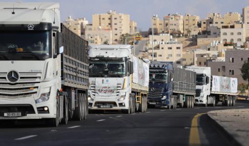 قافلة مساعدات أردنية متجهة إلى غزة | المصدر: الهيئة الخيرية الأردنية الهاشمية