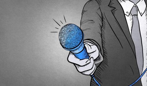 رسم كاريكاتيري لرجل يمسك مايكروفون | المصدر: CNN