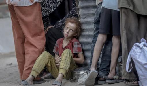 طفلة أنهكها التعب من طول الانتظار للحصول على القليل من الطعام في ظل الحصار  والتجويع الذي تفرضه &quot;إسرائيل&quot; على قطاع غزة | المصدر : وكالة الأناضول