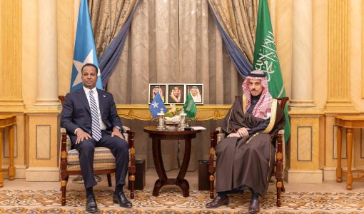 وزير الخارجية السعودي الأمير فيصل بن فرحان خلال استقباله نظيره الصومالي عبد السلام علي | وكالة الأنباء السعودية