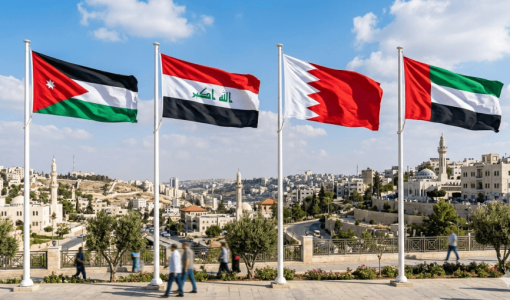 أعلام الأردن والعراق والبحرين والإمارات | صورة مولدة عبر الذكاء الاصطناعي