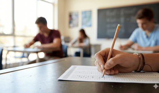 طلبة في قاعة امتحانات مولدة عبر الذكاء الاصطناعي | تعبيرية