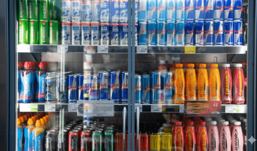 مشروبات طاقة داخل ثلاجة عرض في أحد المتاجر