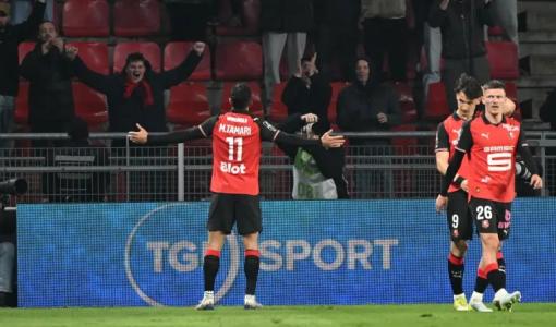 موسى التعمري يحتفل بهدفه في مرمى أنجيه | وكالة الأنباء الفرنسية