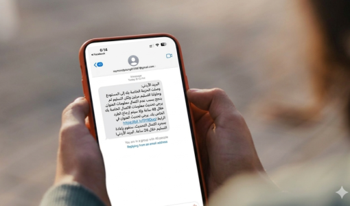 شخص يحمل هاتفا وتظهر عليه رسالة احتيالية باسم البريد الأردني