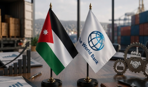 علم الأردن وشعار البنك الدولي