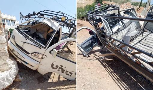 المركبة التي تعرضت لهجوم المسيرة الإسرائيلية في ريف دمشق 22/8/2026