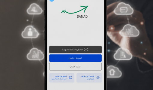 هاتف ذكي يعرض الواجهة الرئيسية لتطبيق "سند"