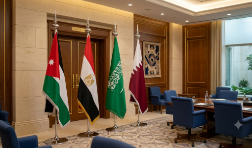صورة لأعلام الأردن ومصر والسعودية وقطر مولدة بالذكاء الاصطناعي