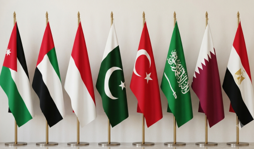 أعلام الأردن والإمارات وإندونيسيا وباكستان وتركيا والسعودية وقطر ومصر مولدة بالذكاء الاصطناعي