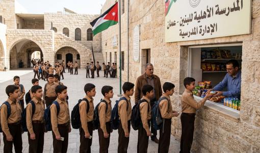 صورة تعبيرية لطلبة يشترون من مقصف مدرستهم مولدة بالذكاء الاصطناعي