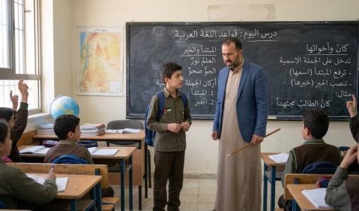 معلم يمسك عصاه إلى جانب طالب | مولدة بالذكاء الاصطناعي
