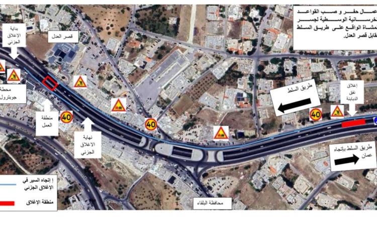 خريطة توضيحية لموقع العمل والإغلاقات | المصدر: وزارة الأشغال العامة