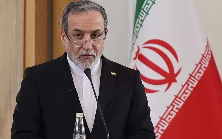 وزير الخارجية الإيراني عباس عراقجي خلال مؤتمر صحفي مشترك في طهران 18/1/2026 | وكالة الأنباء الفرنسية