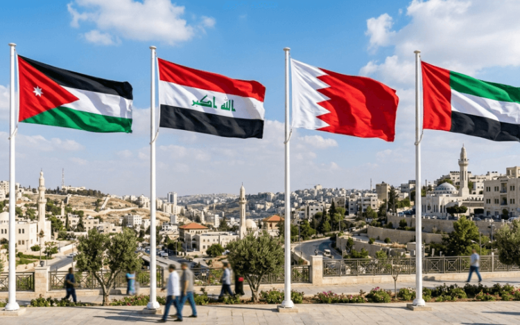 أعلام الأردن والعراق والبحرين والإمارات | صورة مولدة عبر الذكاء الاصطناعي