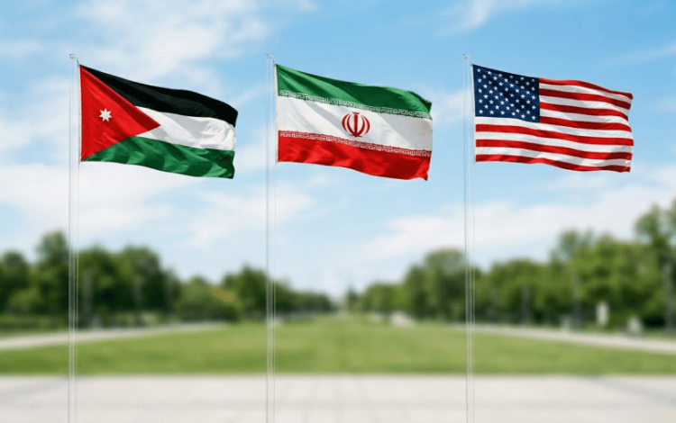 أعلام الأردن وإيران والولايات المتحدة