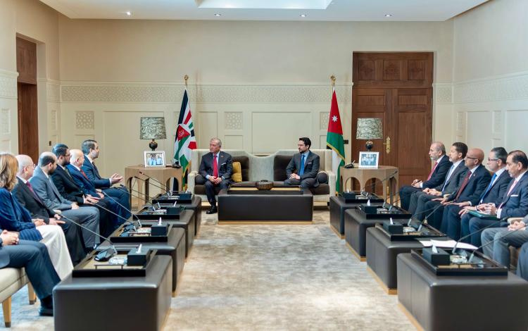 جانب من لقاء الملك عبد الله الثاني بالوفد الوزاري السوري في قصر الحسينية 12/4/2026 | الديوان الملكي الهاشمي