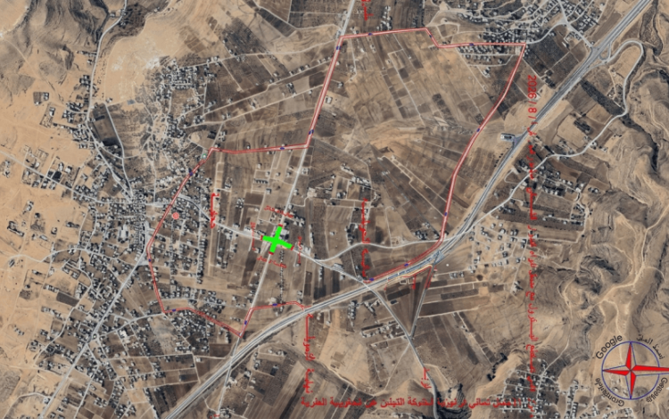 خارطة تبين مخططا للمنطقة التي ستشمها أعمال التوسعة والتأهيل من تقاطع شارع البترول مع جحفية في إربد | وزارة الأشغال العامة والإسكان